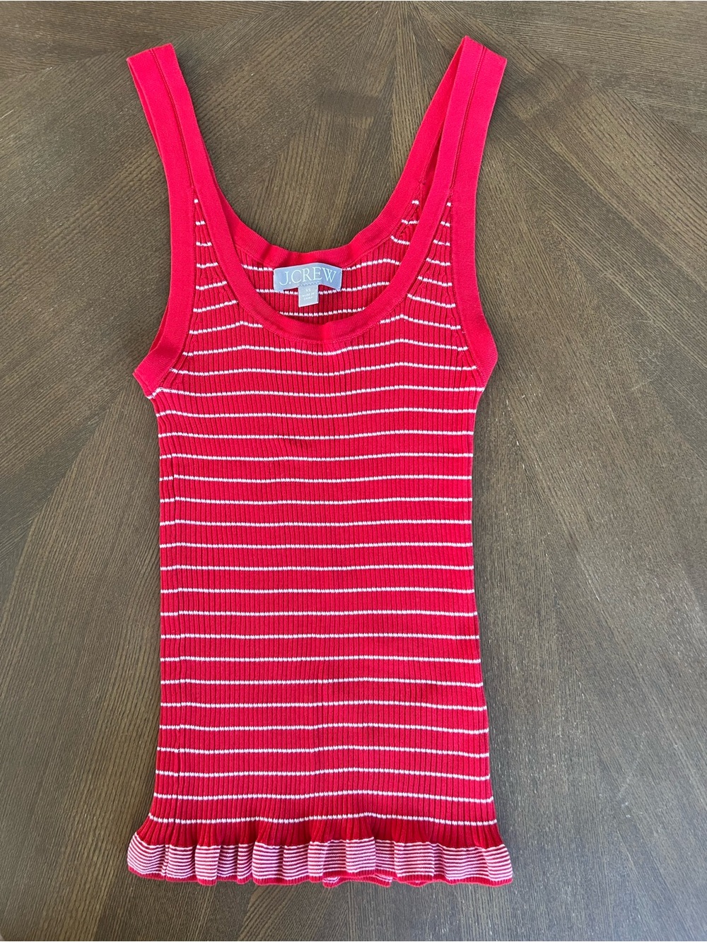🎈EUC | J. CREW Red & White Stripe Ribbed Tank Top 100% Premium Cotton | Size XS